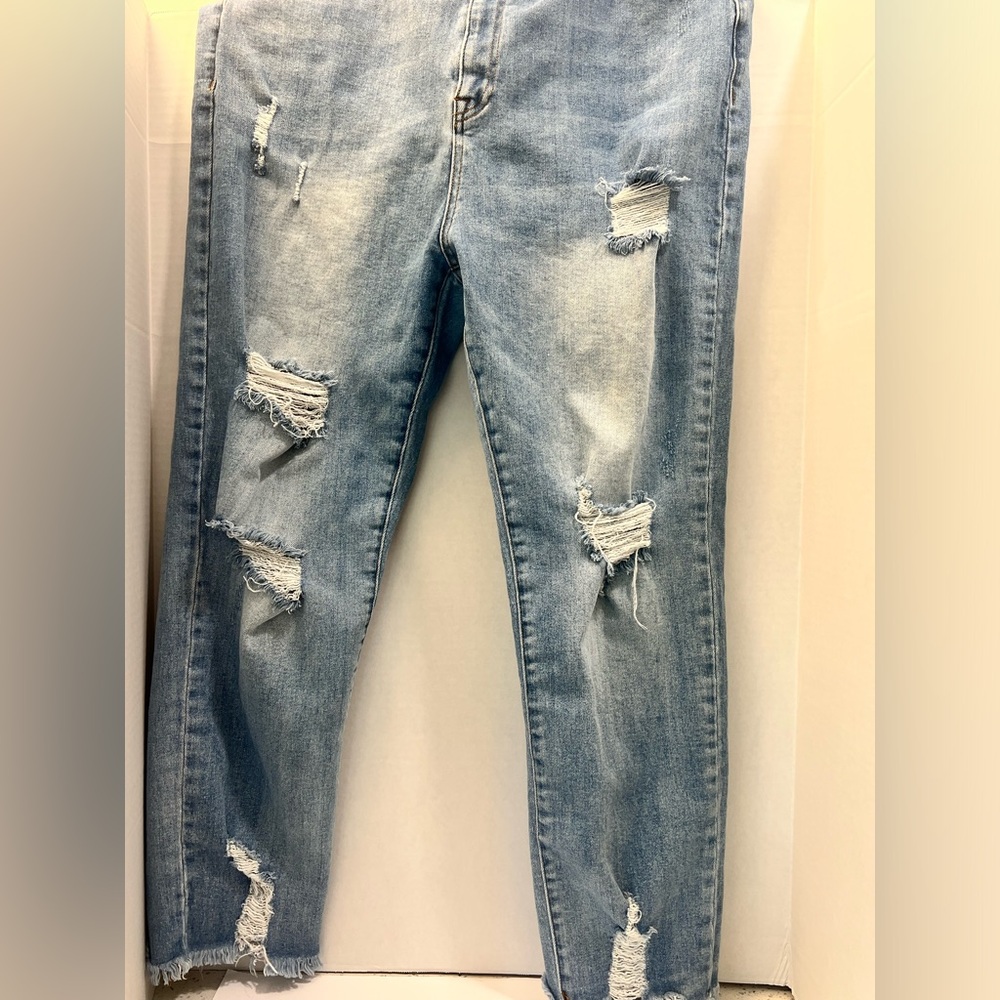 Distressed, Stretchy Light Blue, Torn Jeans